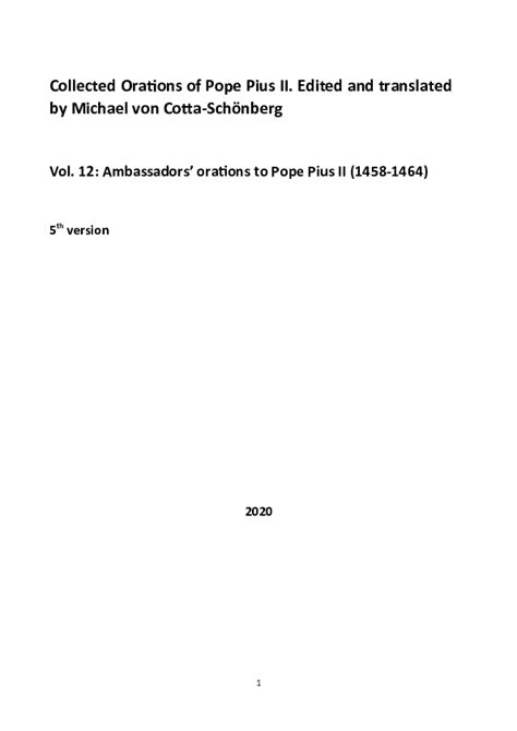 (PDF) Collected Orations of Pope Pius II. Edited and translated .